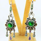 Orijinal Yeşil Zirkon Taşlı Otantik Gümüş Kadın Küpe