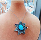 Orijinal Firuze Ve Markazit Taşlı Gümüş Kadın Kolye