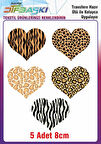 Ütü ile Kumaşa Yapışan Baskı 5 Adet Desenli Kalp