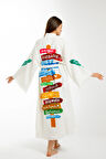 Müslin Kimono %100 Pamuklu Karayip Adaları Baskılı Bornoz Kaftan Sabahlık