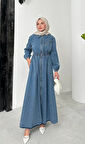 Premium Kalite Cep ve Fermuar Detaylı Kot Elbise Tesettür Jean Elbise
