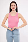 Pembe Kadın Fitilli Kaşkorse Halter yaka Atlet