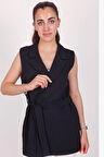 Kadın Siyah Kolsuz Kuşaklı Yelek 