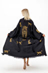 Müslin Kimono %100 Pamuklu Leopar Baskılı Desenli Bornoz Kaftan Sabahlık