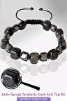 Sertifkalı Küp Model Siyah Akik Taşı Bileklik - Ayarlamalı