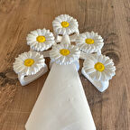 6 Lı Papatya Dekorlu El Yapımı Peçete Yüzüğü Halkası Sofra Dekoru Papatya Şeklinde Mutfak Sunum Dekoru