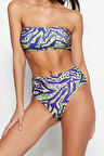 Yeni Leopar Straplez Yüksek Bel Hipster Desenli Straplez Yüksek Bel Hipster Bikini Takımı