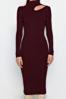 Yeni Slim Casual Günlük Fitilli Triko Dik Yaka Uzun Kol Bodycone Midi Boy Elbise