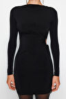 Yeni Fit Mezuniyet Balo Sandy Örme Kayık Yaka Uzun Kol Bodycone Mini Boy Elbise