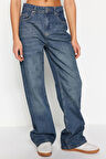 Kadın Moda Şık Kot Pantolon Geniş Paça Regular Boy Denim Mavi Soluk Vintage Yüksek Bel Jeans