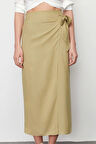 Kadın Moda Stil Maxi Astarsız Dokuma Bağlamalı Kruvaze Kapama Viskon Kumaşlı Maxi Boy Dokuma Etek