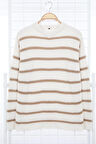 Erkek Moda Şık Regular Bisiklet Yaka Uzun Kol Çizgili Oversize Triko Kazak