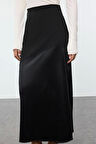 Kadın Moda Stil Midi Astarsız Örme Tesettür Saten Detaylı Örme Etek