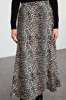 Kadın Moda Stil Maxi Astarlı Dokuma Tesettür Leopar Desenli Dokuma Etek