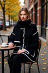 Kadın Moda Bisiklet Yaka Oversize Yumuşak Dokulu Atkılı Sakal Detaylı Mont Görünümlü Triko Hırka