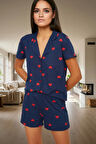 Rahat ve Şık Pamuklu Pijama Takımı Kalpli Desen 2 Parça Yaz Mevsimi Kullanım