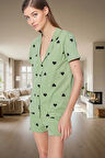 Rahat ve Şık Pamuklu Pijama Takımı Kalpli Desen 2 Parça Yaz Mevsimi Kullanım