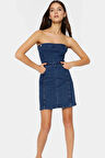 Denim Mini Elbise %98 Pamuk Rahat Fitted Kalıp Kullanım Premium Kalite Konforlu Kesim