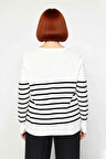 Kadın Bisiklet Yaka Çizgili Triko Kazak Standart Kol Rahat Kalıp Günlük Sonbahar Kış Şıklığı