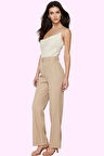 Kadın Yüksek Bel Boru Paça Pantolon; Dokuma Uzun Boy Casual Stil Yaz Aylarının Vazgeçilmezi