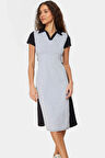 Örme Midi Elbise Rahat Şık Pamuklu Skater Kısa Kol Kaliteli İşçilik Görünüm