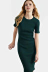 Rahat ve Şık Midi Elbise Polyester Pamuk Karışımı Bisiklet Yaka Seçkin Malzeme