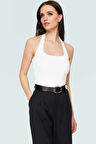 Rahat ve Şık Scuba Krep Crop Bluz Halter Yaka Polyester Karışımı Özenle Seçilmiş