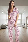 Rahat ve Şık Hayvan Desenli Viskoz Pijama Takımı Tüm Sezonlar İçin Trend Tasarım