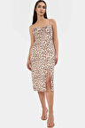Şık Leopar Desenli Midi Elbise Yaz için Mükemmel Özenle Seçilmiş Yüksek Kalite