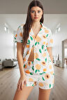 Regular Kalıp %100 Pamuk Homewear Pijama Takımı Kısa Kollu Meyve Desenli Profesyonel Görünüm