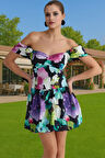 Yazlık Çiçek Desenli Poplin Mini Elbise Skater Kalıp Modern Stil Yüksek Kalite Profesyonel Görünüm