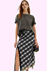 Kadın Maxi Etek Yüksek Bel Tül Kumaş Ekose Desenli Dantel Detaylı Yaz Aylarının Vazgeçilmezi