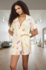 Rahat ve Şık %100 Viskon Sebze Desenli Pijama Takımı Şortlu Seçkin Malzeme