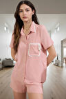 Şortlu Pijama Takımı %100 Viskoz Regular Gömlek Yaka Yazlık Ev Giyim Konforlu Kesim