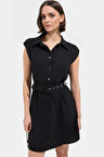 Dokuma Polyester Elbise A Kesim Kemer Detayı Mini Boy Şık Günlük Kaliteli İşçilik