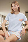 Yazlık Homewear Pijama Takımı Hayvan Desenli Örme Şortlu Takım Özenle Seçilmiş