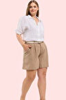 Kadın Yazlık Şort Yüksek Bel Geniş Paça Keten Karışımlı Dokuma Kumaş Yaz Aylarının Vazgeçilmezi