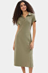 Örme Midi Elbise Rahat Şık Pamuklu Skater Kısa Kol Kaliteli İşçilik Görünüm