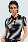 Yazlık Nefes Alan Poliviskon Kaşkorse Bluz Çizgili Polo Yaka Kaliteli İşçilik