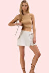 Kadın Dar Paça Kısa Boy Şort Etek Dokulu Dokuma Kumaş Yüksek Bel Yaz Günlük Kullanım Hafta Sonu