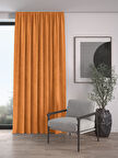 Demor Home Kadife Dokulu Ekstrafor Büzgülü Portakal Rengi Yüksek Kalite Fon Perde Tek Kanat