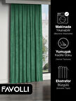 FAVOLLİ Kadife Dokulu Zümrüt Rengi Ada Fon Perde Ekstrafor Büzgülü Dream Series