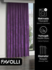 FAVOLLİ Kadife Dokulu Menekşe Moru Ada Fon Perde Ekstrafor Büzgülü Dream Series