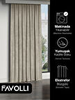 FAVOLLİ Kadife Dokulu Keten Rengi Ada Fon Perde Ekstrafor Büzgülü Dream Series