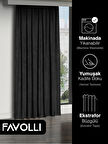 FAVOLLİ Kadife Dokulu Siyah Ada Fon Perde Ekstrafor Büzgülü Dream Series