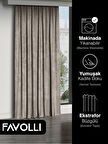 FAVOLLİ Kadife Dokulu Taş Rengi Ada Fon Perde Ekstrafor Büzgülü Dream Series