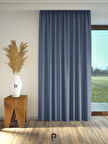 PERLE İndigo Rengi Keten Dokulu Fon Perde Ekstrafor Büzgülü