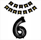 6 Yaş Siyah Folyo Balon+ Siyah Gold Banner 