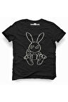 Tavşan Rabbit Erkek Baskılı Siyah Tshirt