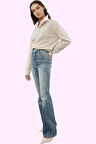 Kadın Flare Jean Renk Pamuk Uzun Boy Normal Bel Günlük Ve İş Hayatı Yaz Aylarının Vazgeçilmezi